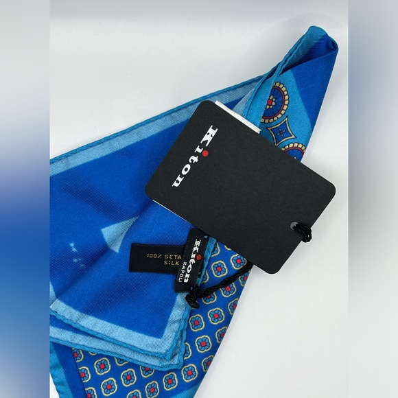 100% NWT KITON Silk Pocket Square Blue - Sky Blue. (15 X 15) - Picture 5 of 6